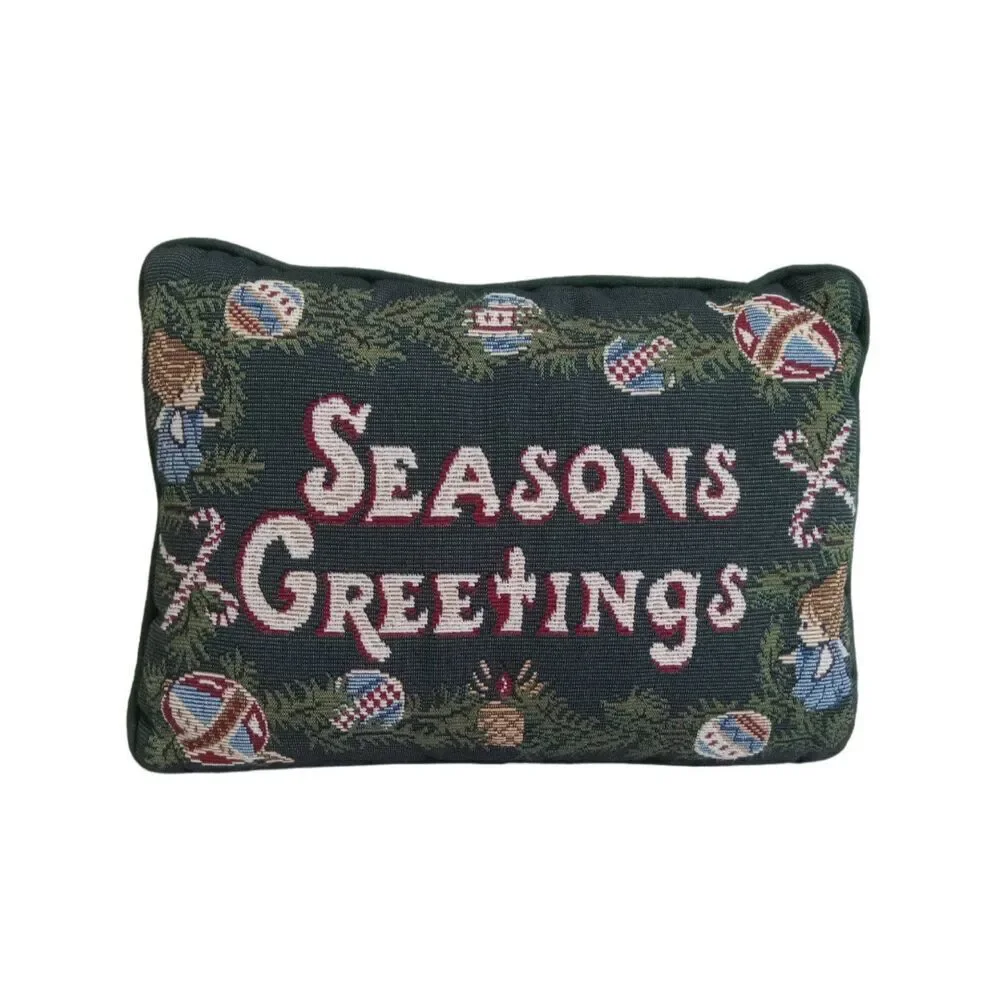 Vintage Dark Green Retangular Seasons Greeting Decorative Christmas Throw Pillow